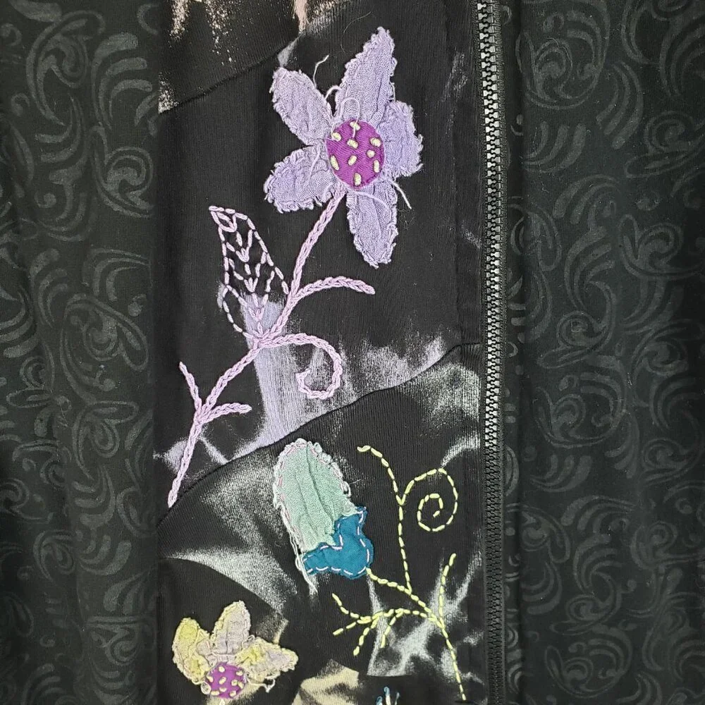 Windhorse Asymmetrical Zip Tunic Jacket Cotton Art Applique Nepal Size Large - Picture 4 of 8